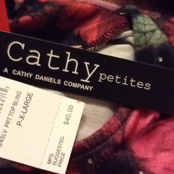 Nwt CATHY petiteFLORAL print 3/4 SLV TOP BLING - Picture 8 of 8